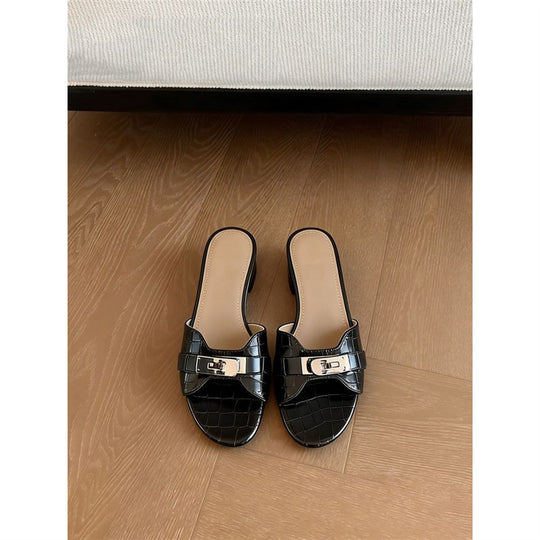 Damen elegante Croc‑Patent‑Mules mit kleinem Blockabsatz EB