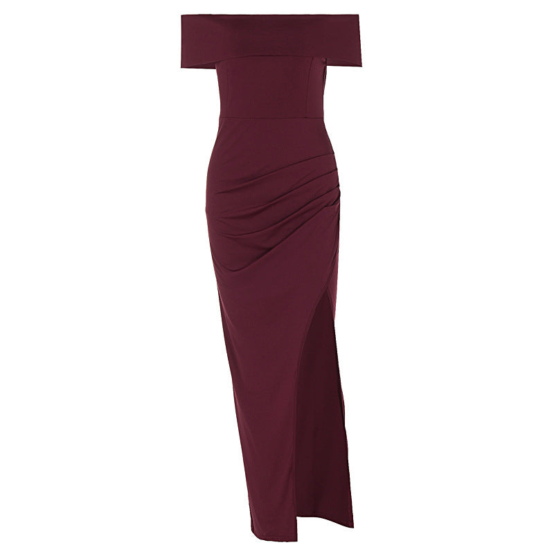 Damen Off-Shoulder Kleid mit figurformendem Schnitt und hohem Schlitz EB