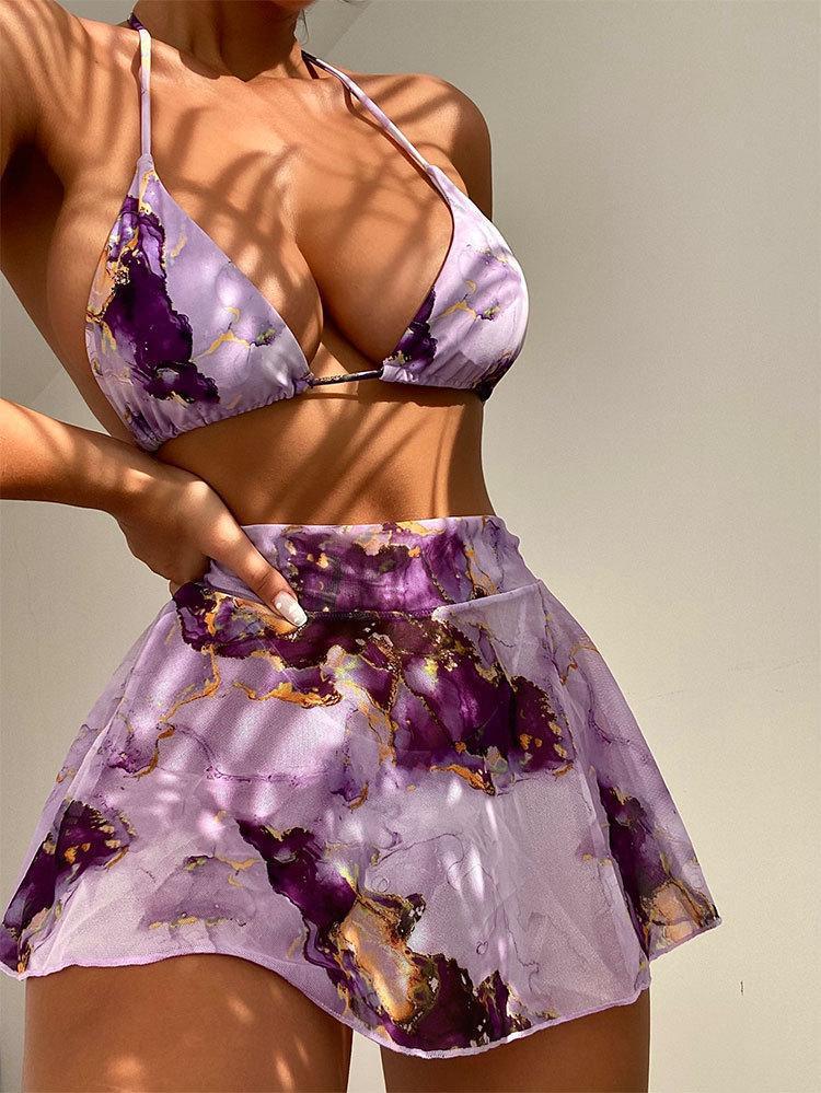 Damen Bikini-Set mit kreativem Marmormuster EB