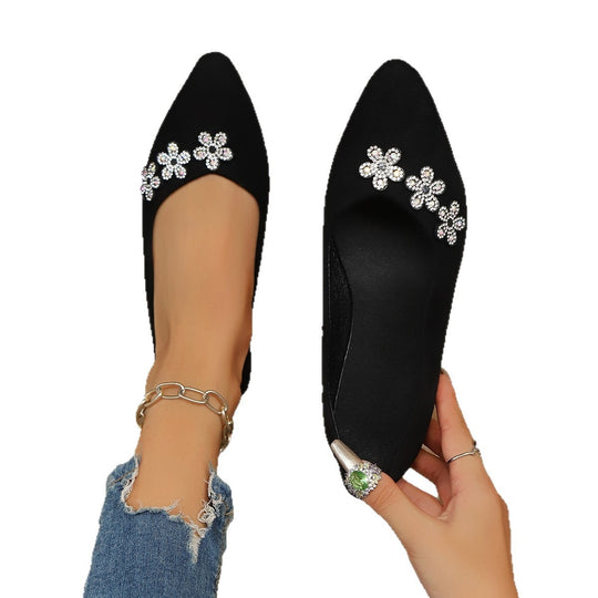 Damen elegante Ballerinas mit floralem Schmuckdetail EB