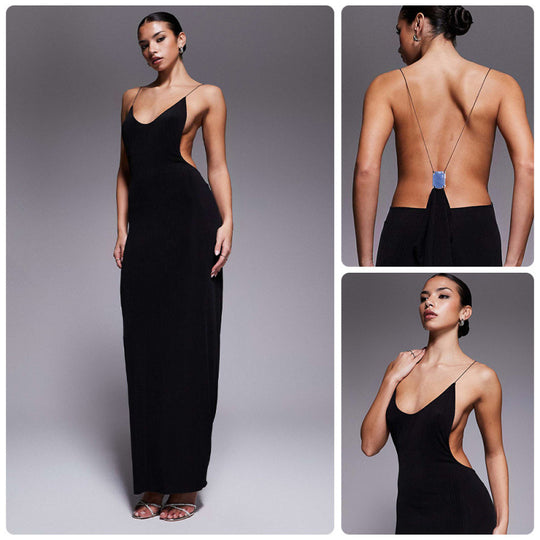 Damen Maxikleid mit tiefem V-Ausschnitt und seitlichen Cut-Outs EB