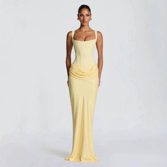 Damen Elegantes langes Etuikleid mit taillierter Silhouette und raffinierter Drapierung EB