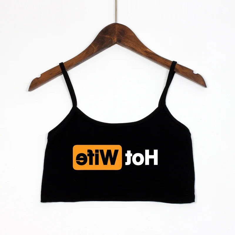 Damen Crop-Top mit modernen Schriftzügen und verstellbaren Trägern EB