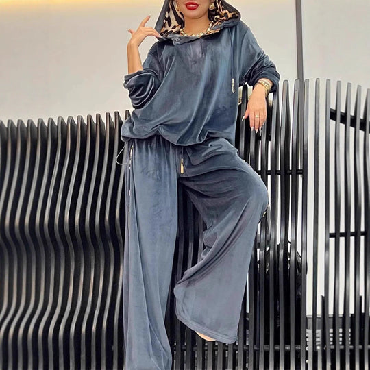 Damen Freizeit-Hosenset aus weichem Velours EB