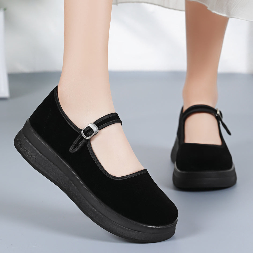 Damen nan Mary-Jane Plateau-Slipper mit verstellbarem Riemen und orthopädischer Komfortsohle EB