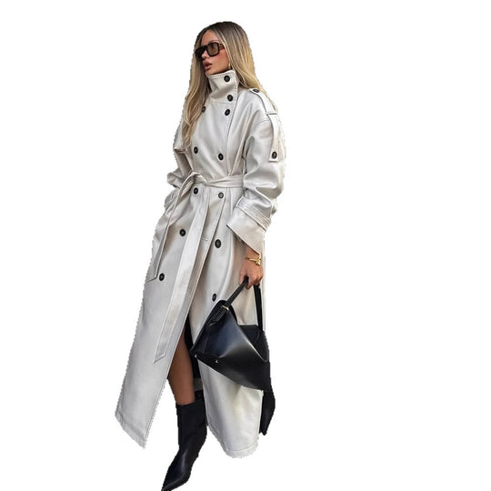Damen eleganter Mantel mit hohem Kragen und taillierbarem Gürtel EB