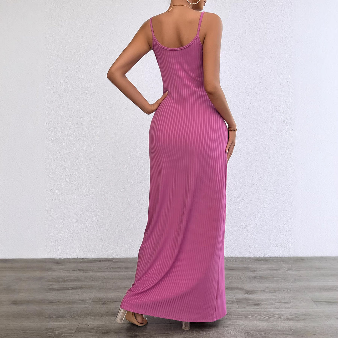 Damen Langes, figurbetontes Kleid mit feinen Rippen und Spaghettiträgern EB