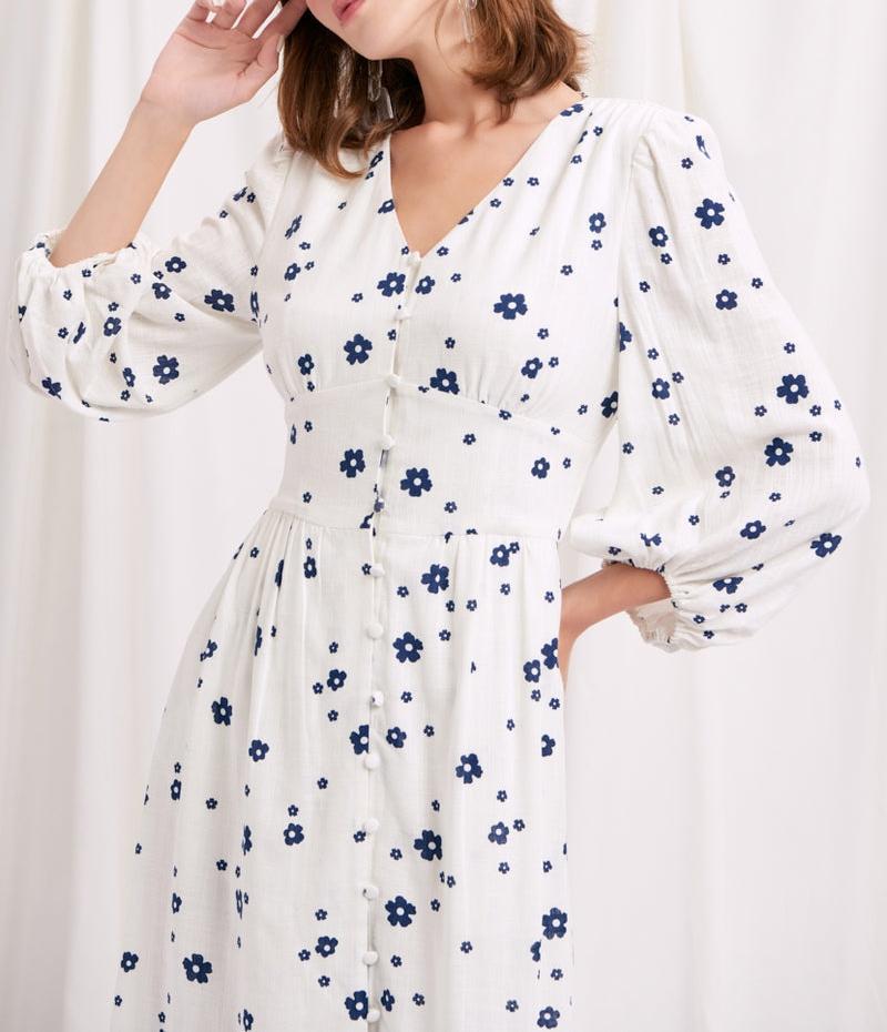 Damen Maxikleid mit floralem Muster und eleganten Puffärmeln EB