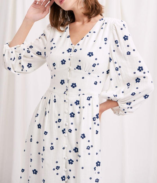 Damen Maxikleid mit floralem Muster und eleganten Puffärmeln EB
