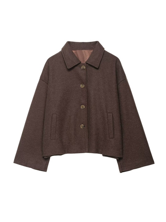 Damen Oversize Wolljacke mit dekorativen Knöpfen EB