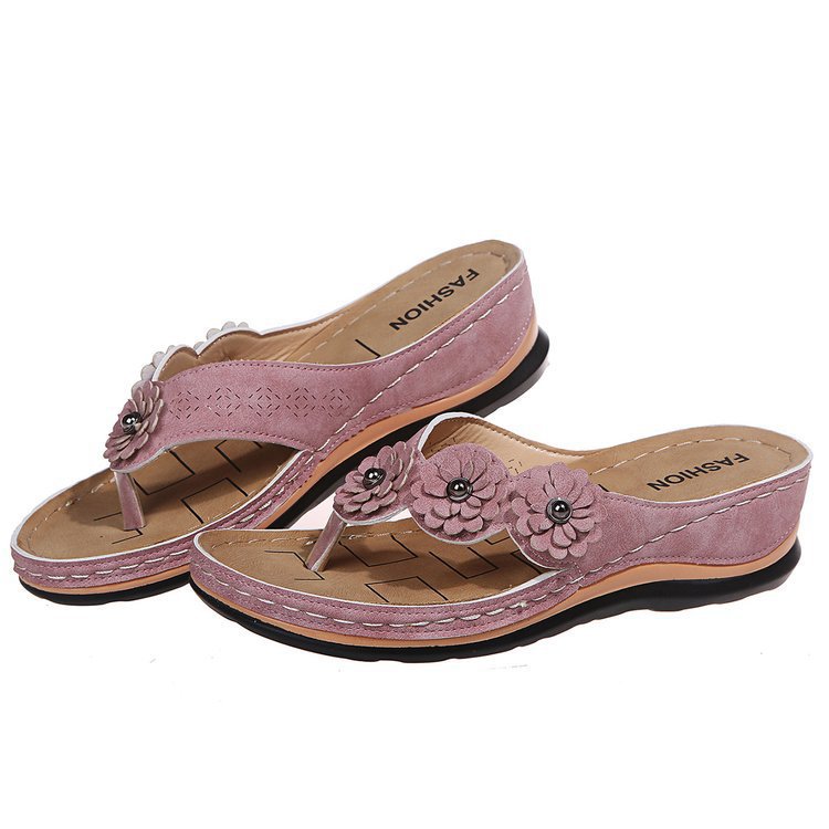 Damen Elegante Zehentrenner-Sandalen mit floralem Dekor EB
