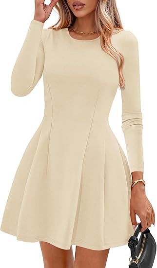 Damen Langärmeliges A-Linien Skaterkleid mit figurschmeichelnden Nähten EB