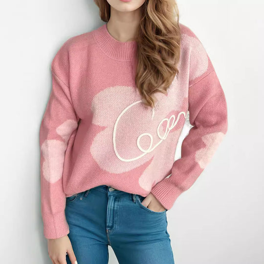 Damen gemütlicher Pullover mit kreativem Schriftzug und modernem Design EB