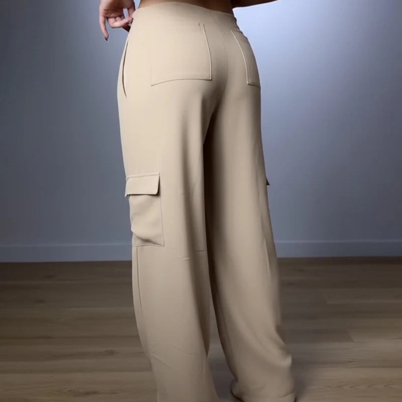 Damen weite Cargo-Hose mit elastischem Bund und praktischen Taschen EB