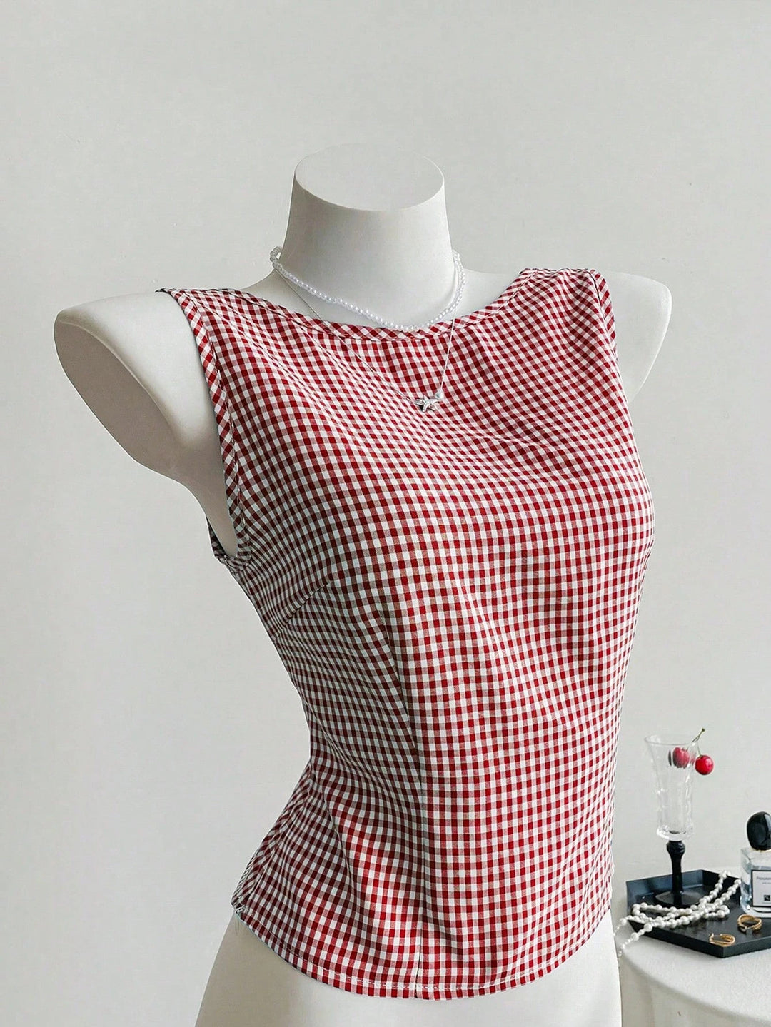 Damen ärmelloses Blusenshirt im klassischen Karomuster EB