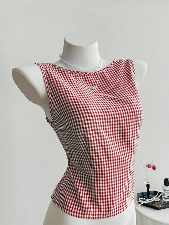 Damen ärmelloses Blusenshirt im klassischen Karomuster EB