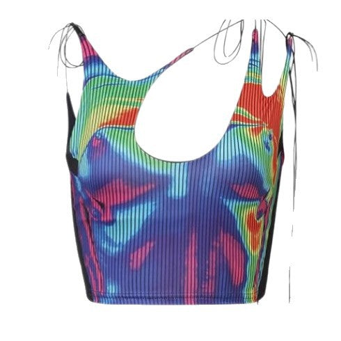 Damen sportliches Crop-Top mit asymmetrischem Design und feinen Schnürdetails EB