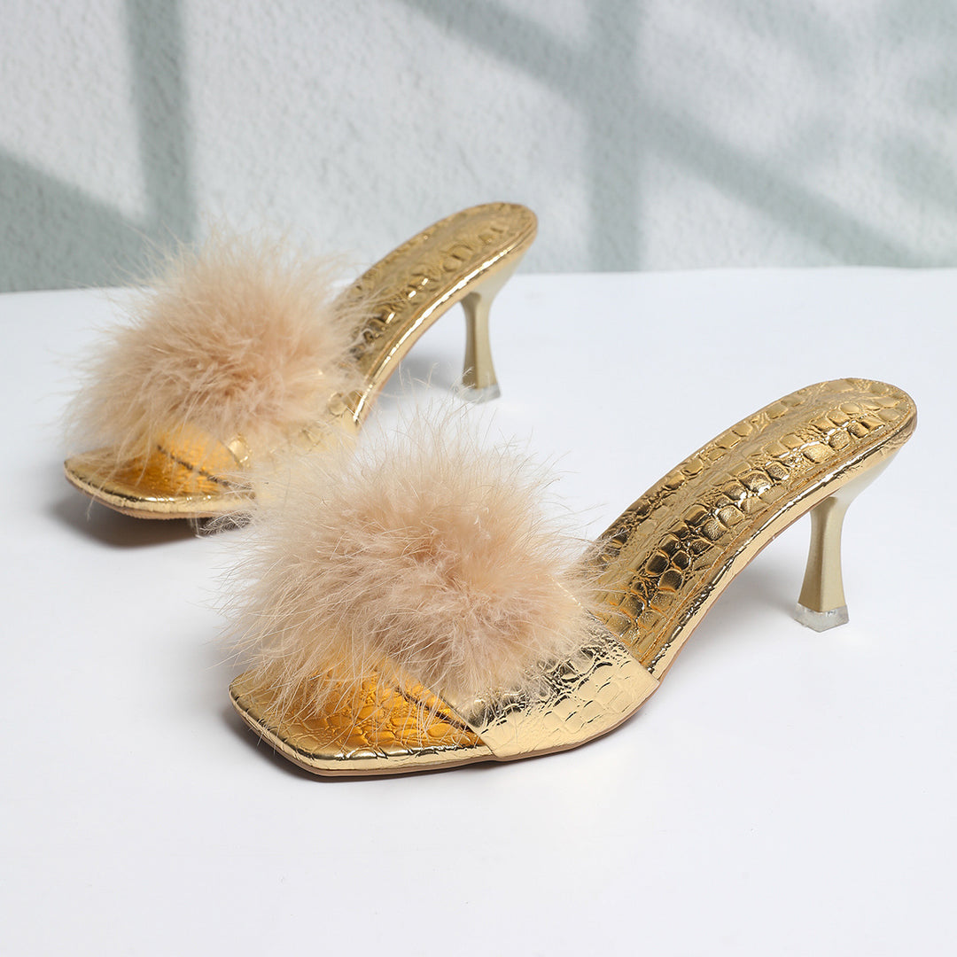 Damen Glamouröse High-Heels mit eleganter Fellverzierung EB