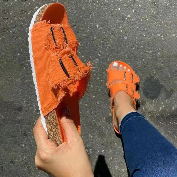 Damen Pantoletten mit modischem Denim-Design und verstellbaren Riemen EB
