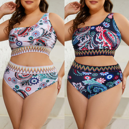 Damen Zweiteiliges Bikini-Set mit modischem Hochschnitt und floralem Design EB