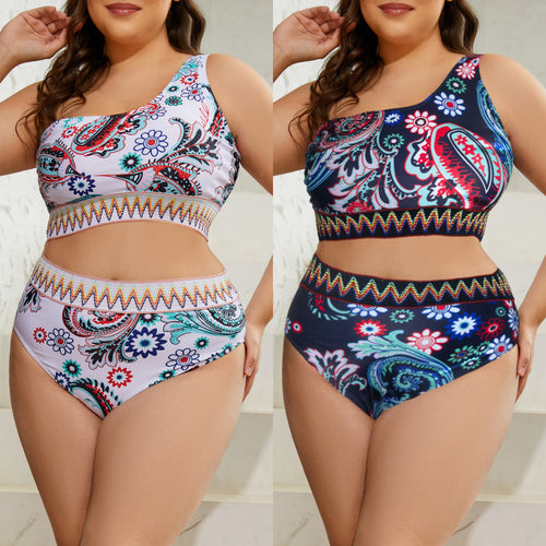Damen Zweiteiliges Bikini-Set mit modischem Hochschnitt und floralem Design EB