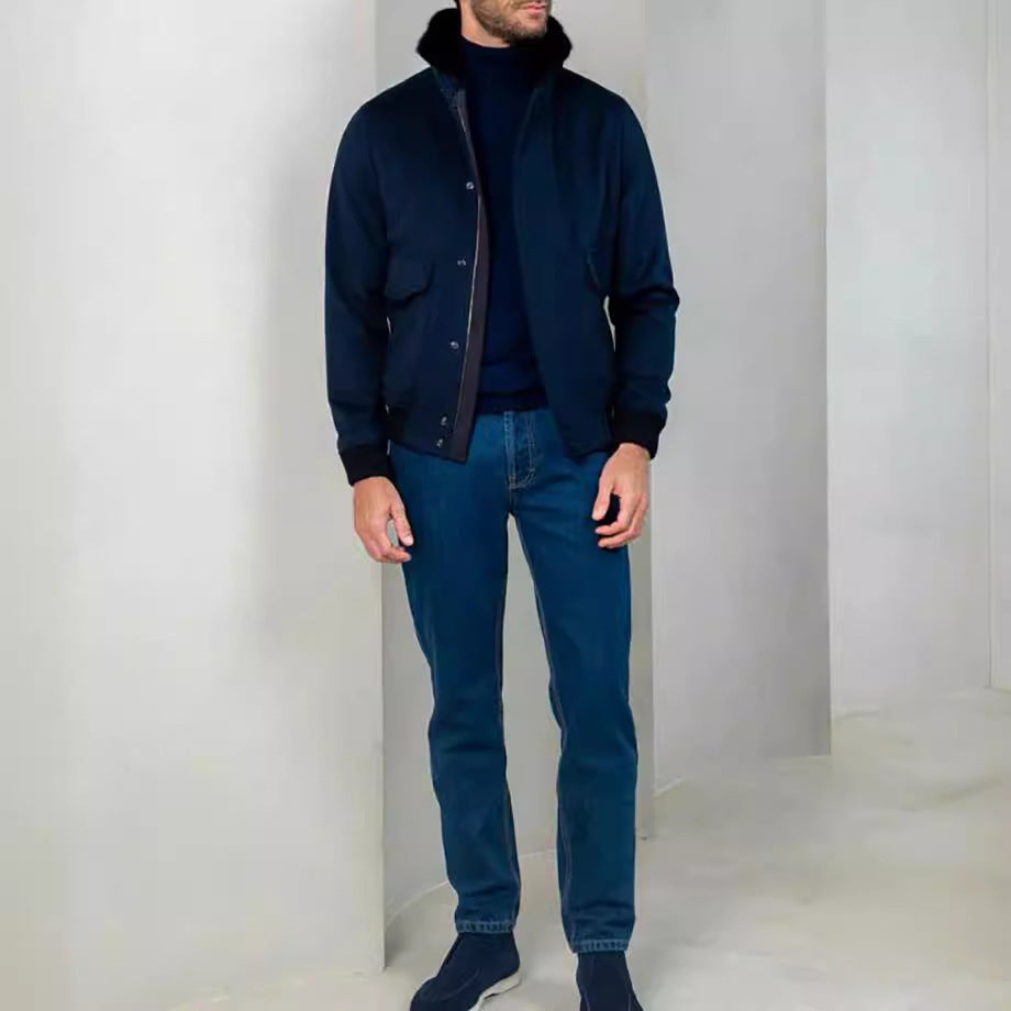 Herren stilvolle Übergangsjacke mit weichem Kragen und praktischen Eingrifftaschen EB