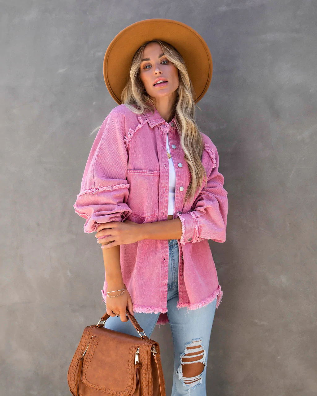 Damen Lässige Denim-Übergangsjacke im Vintage-Stil mit fransigen Details EB