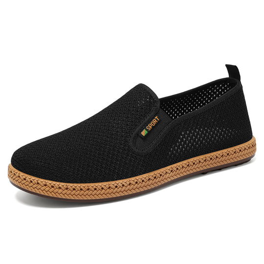 Herren nan atmungsaktiver Strick-Slip-On Loafer mit elastischem Einstieg, geflochtener Dekor-Sohle und gepolstertem Komfortfußbett EB