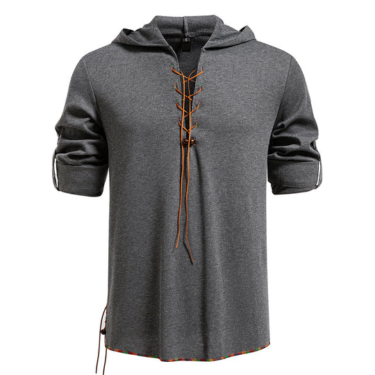 Herren lässiges Hoodie mit dekorativer Schnürung EB