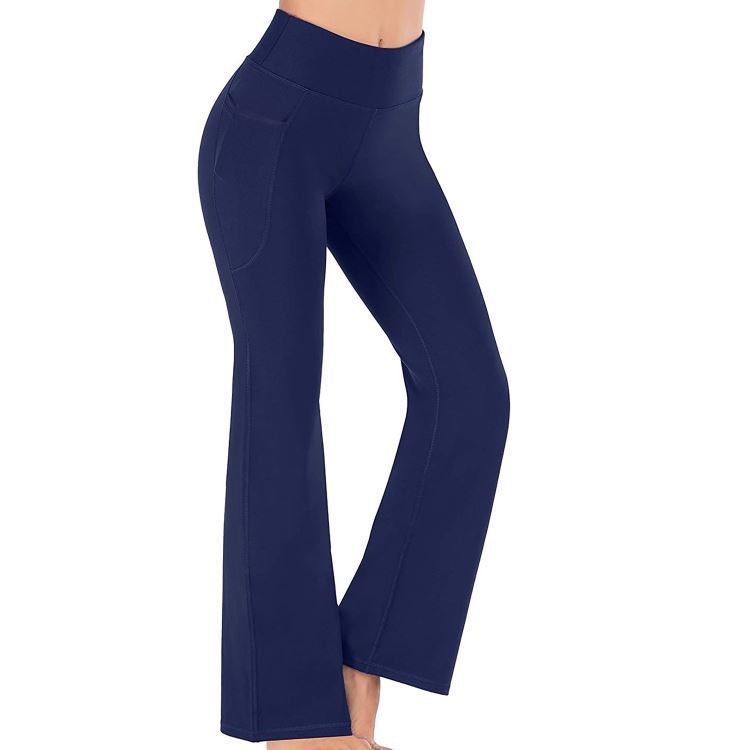 Damen Sportliche Bootcut-Leggings mit hohem Bund und Seitentaschen EB