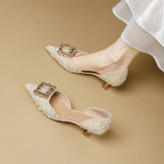 Damen elegante spitze Slingback-Pumps mit funkelndem Schmuckdetail EB