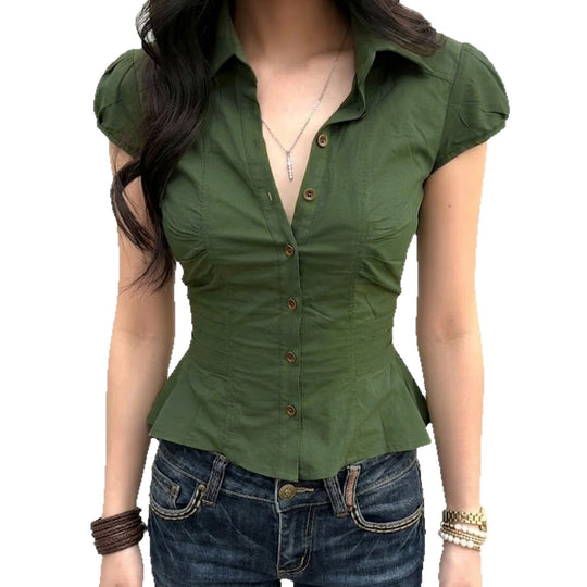 Damen elegante Bluse mit Puffärmeln und Taillierung EB