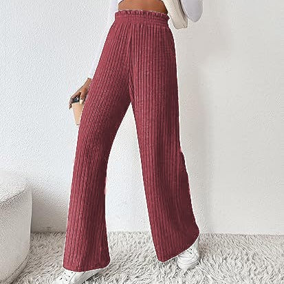 Damen weite Plisseehose mit hohem Bund und elastischem Taillenband EB