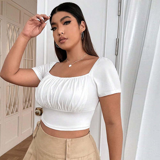 Damen Crop-Top mit gerafftem Design und nostalgischen Puffärmeln EB