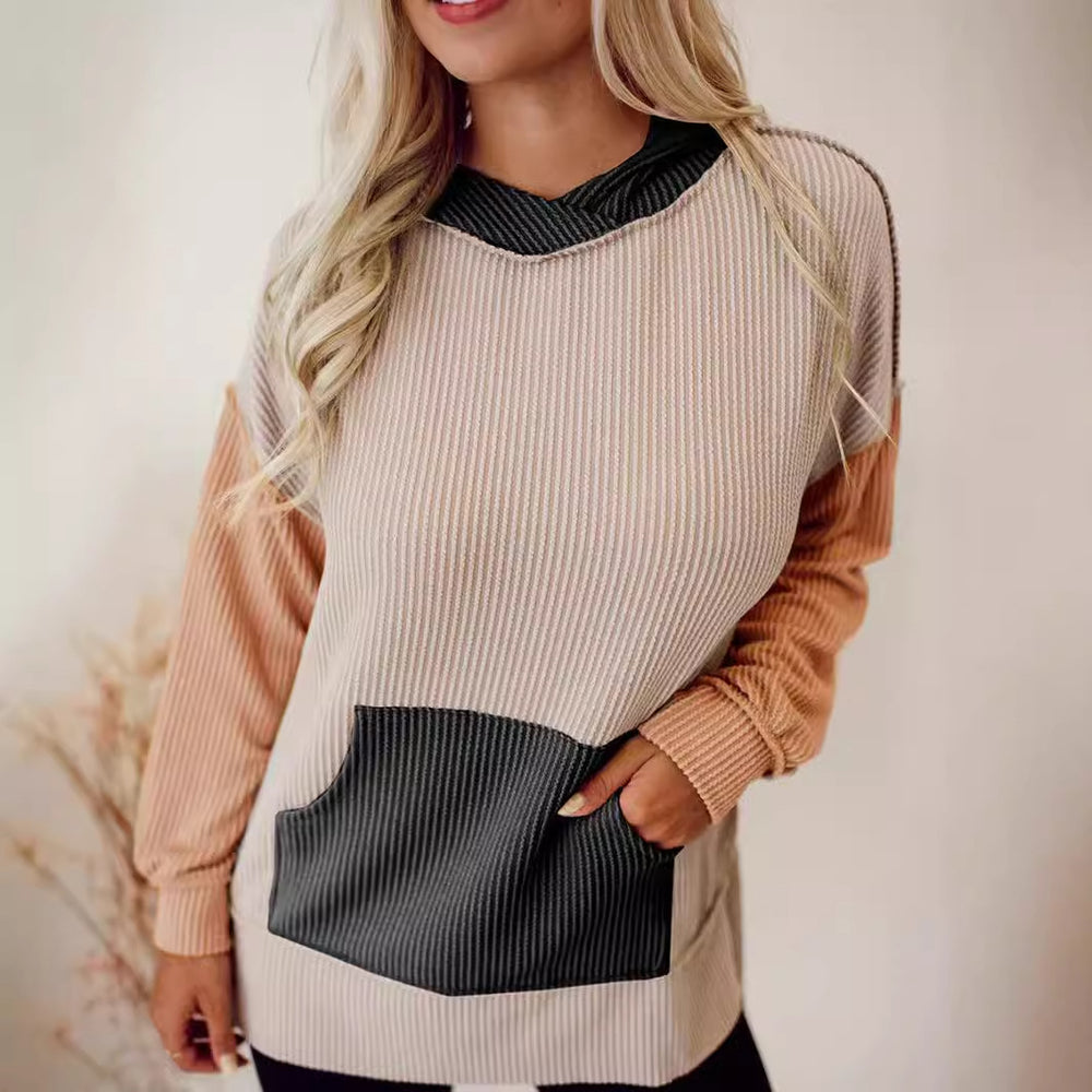Damen lässiger Kapuzenpullover mit strukturiertem Design und praktischen Taschen EB