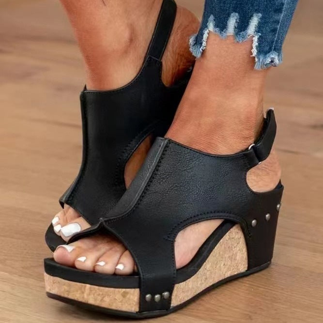 Damen Komfortable Wedge-Pantoletten mit verstellbaren Riemen EB