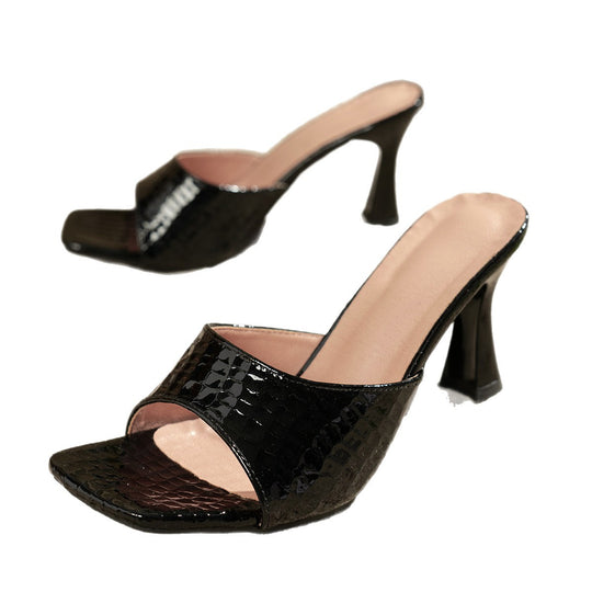Damen Elegante High Heel Pantoletten mit geschwungenem Absatz EB
