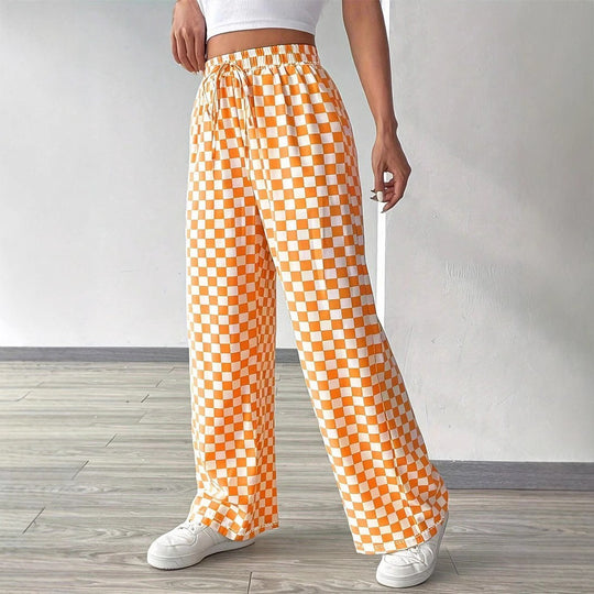 Damen Weite Freizeithose mit kariertem Muster und elastischem Bund EB
