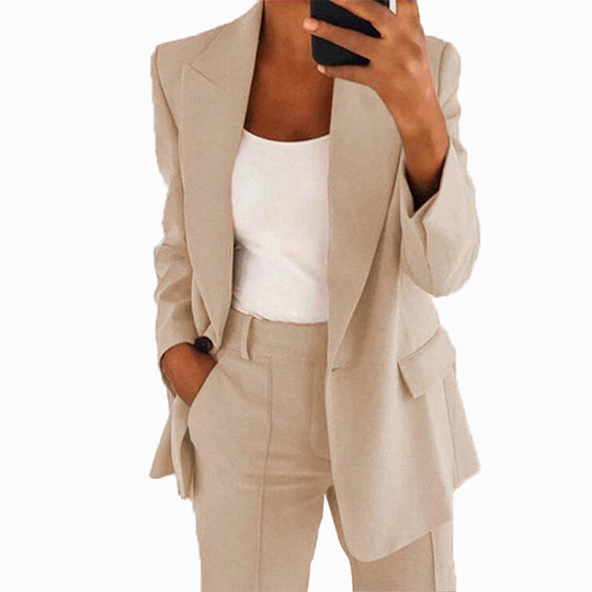Damen nan taillierter Blazer-Hosen Businessanzug aus Stretchstoff EB
