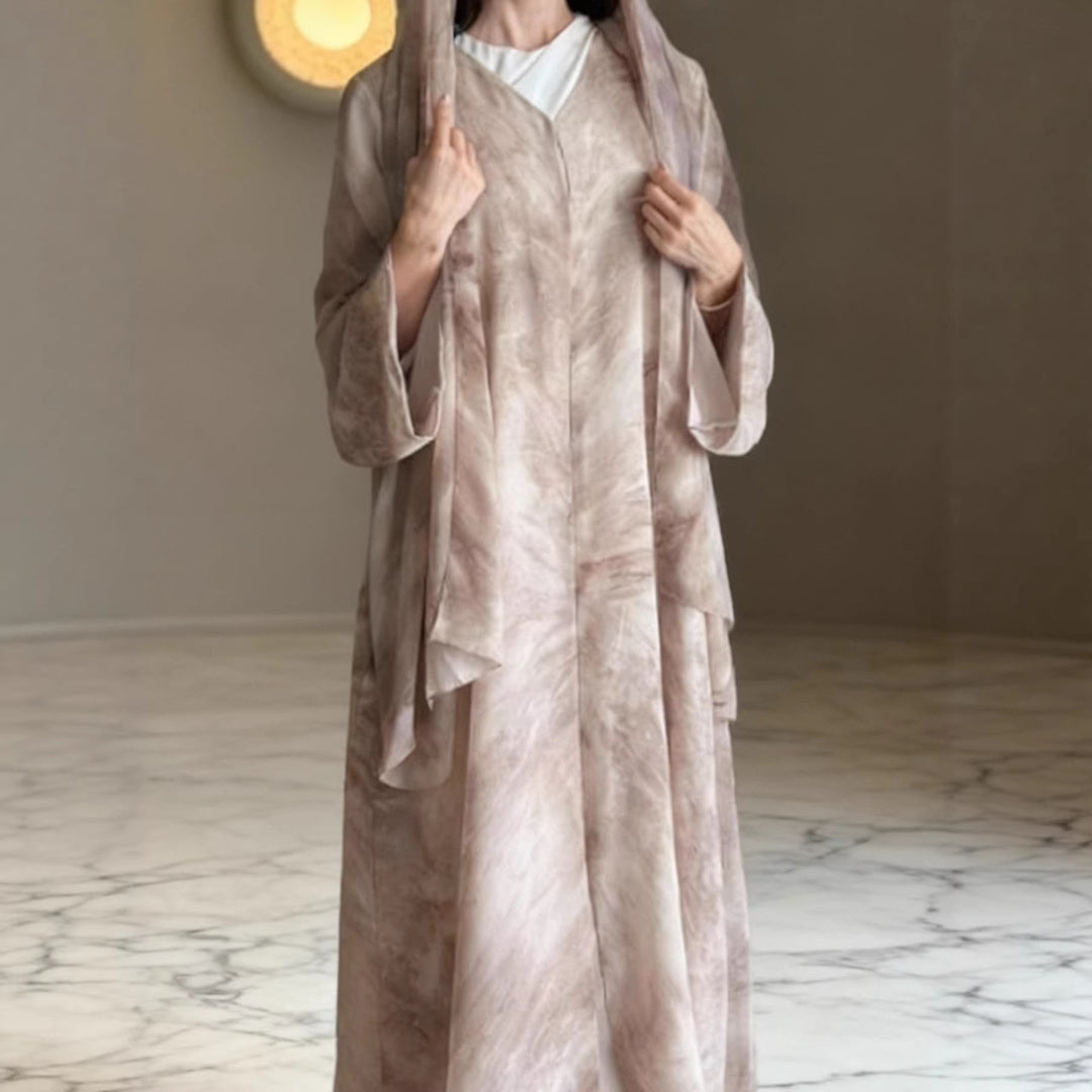 Damen nan langes fließendes Kapuzenkaftan Kleid mit weitem Arm und mehrlagigem Chiffon EB