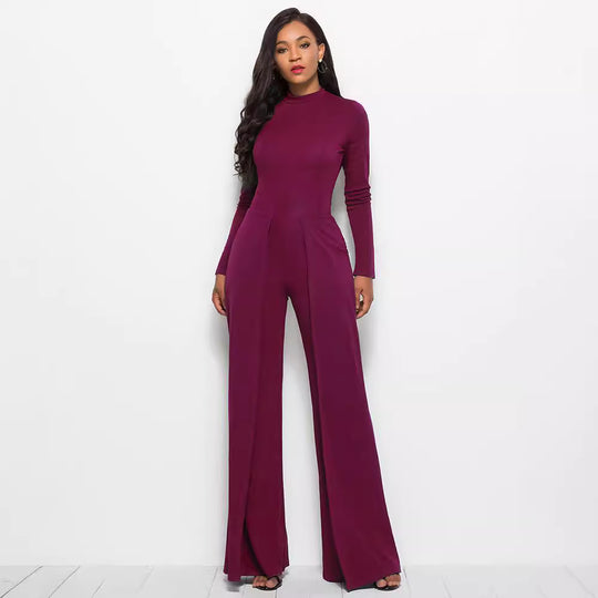 Damen Eleganter und fließender Jumpsuit mit langen Ärmeln EB