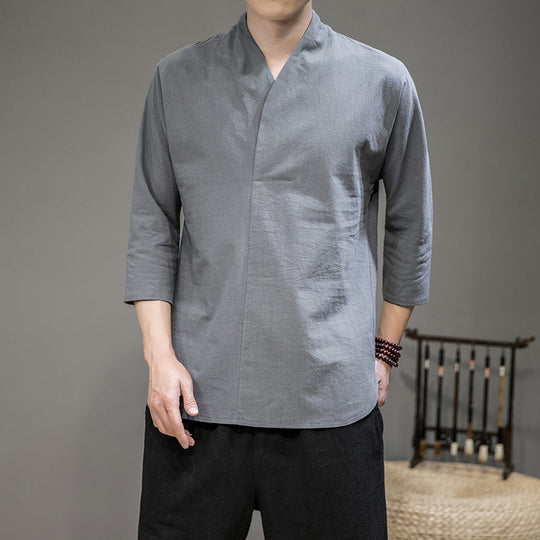 Herren nan modern geschnittene Kimono-Hemdjacke mit V-Kragen und 3/4-Ärmeln EB