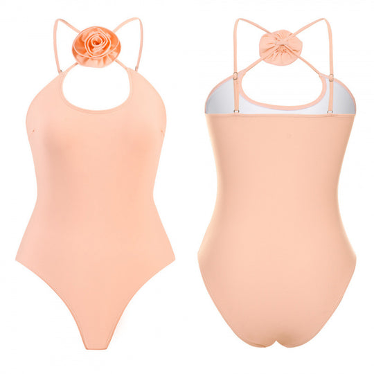 Damen Einteiler Badeanzug mit floralem Dekor und keyhole Ausschnitt EB