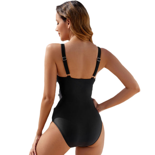 Damen Einteiler Badeanzug mit tiefem V-Ausschnitt und Waistbelt EB