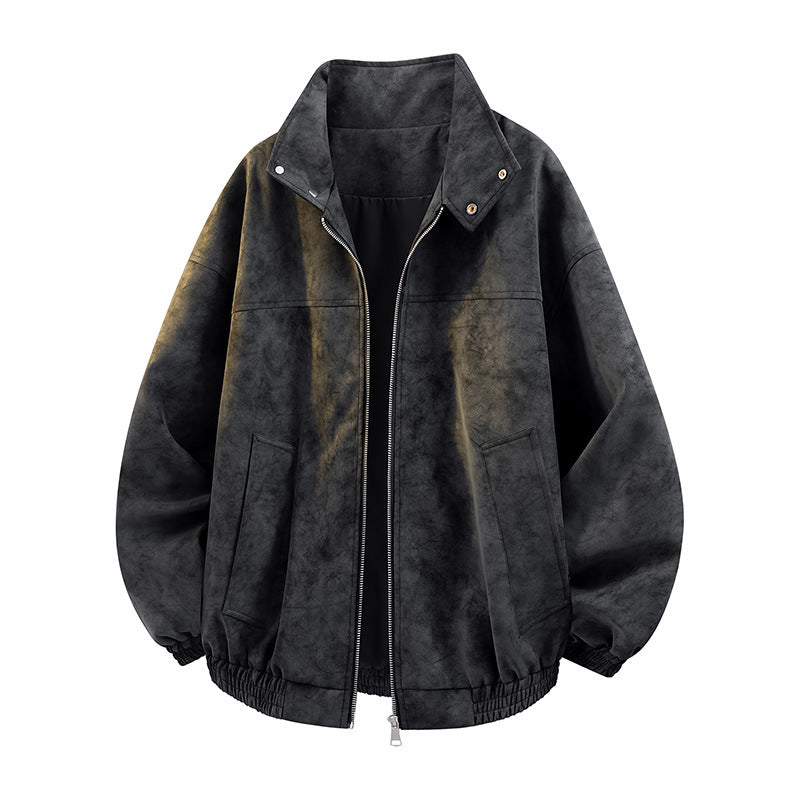 Herren lässige übergroße Jacke mit hohem Kragen und elastischem Bund EB