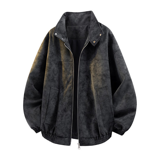 Herren lässige übergroße Jacke mit hohem Kragen und elastischem Bund EB