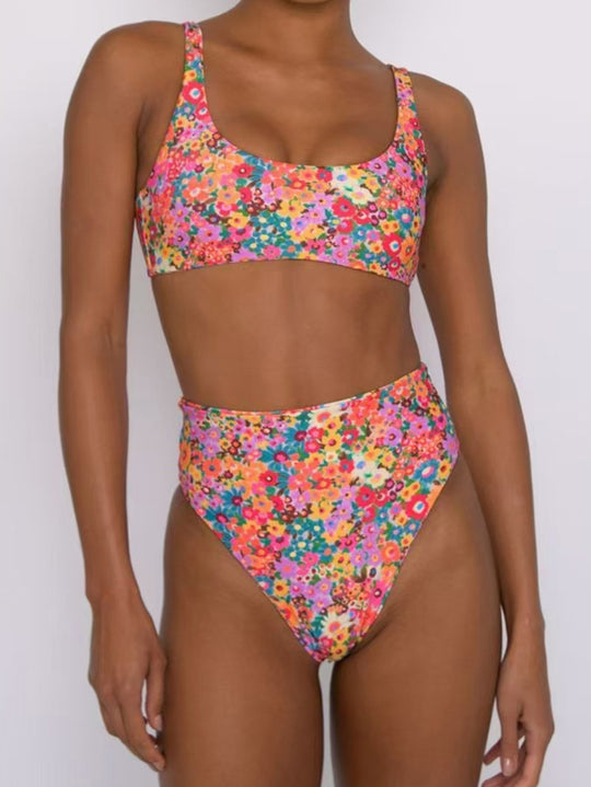Damen Hochtailliertes Bikini-Set mit floralem Design EB