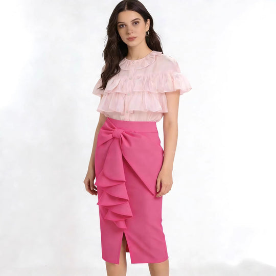 Damen Figurbetonter Midi-Rock mit elegantem Schleifendetail EB