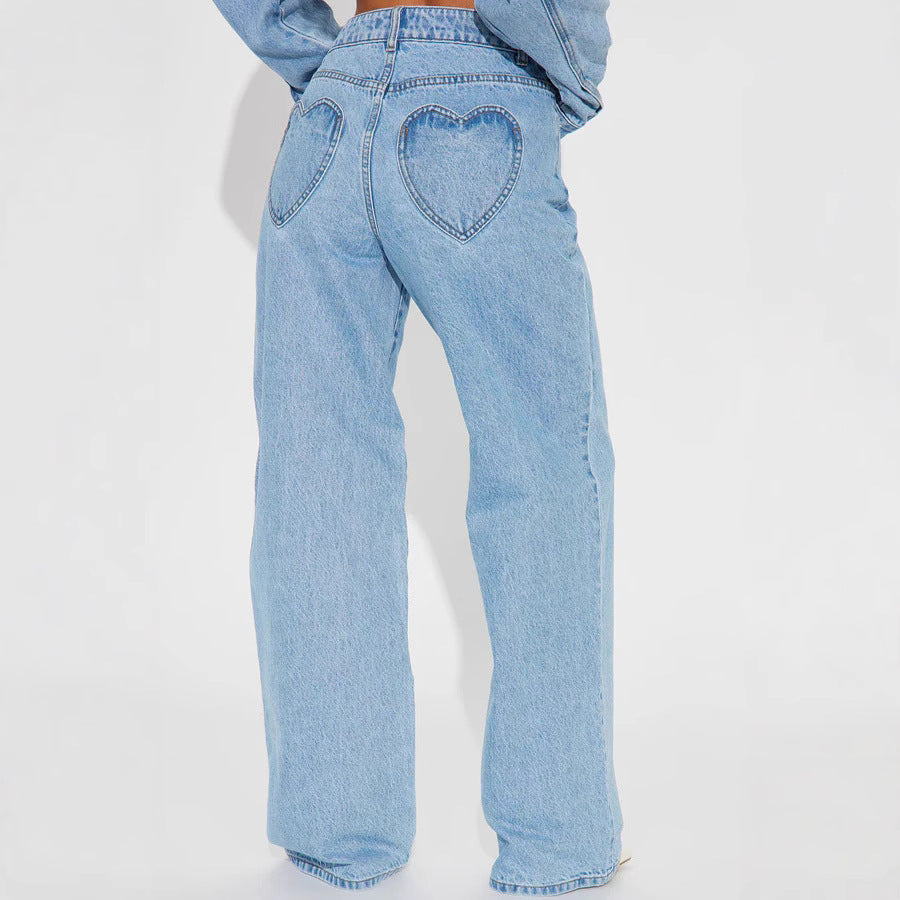 Damen nan hochgeschnittene Weitbein-Jeans mit taillierendem Bund, klassischem Five‑Pocket‑Schnitt und fließendem Bein EB