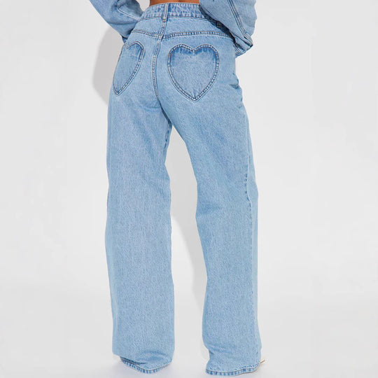 Damen nan hochgeschnittene Weitbein-Jeans mit taillierendem Bund, klassischem Five‑Pocket‑Schnitt und fließendem Bein EB